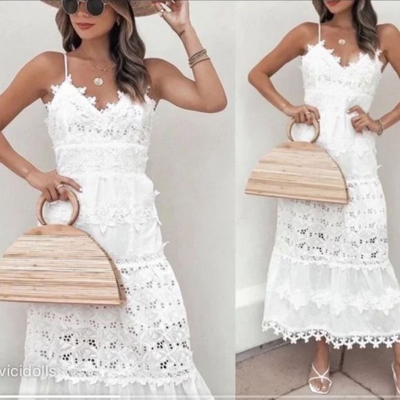 Devoted Cotton Lace Eyelet Midi Dress - Picture 1 of 10